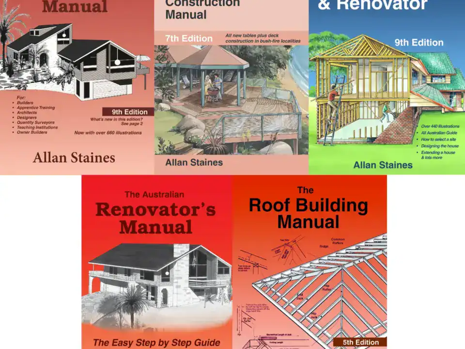 5-pack: Allan Staines Books, House Building, Owner Builder, Renovator, Decks & Pergolas, Roof Building