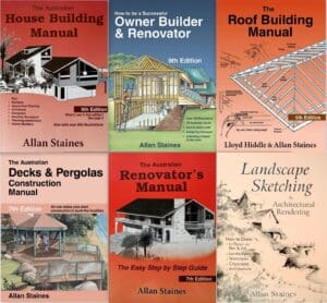 6-pack Allan Staines Books, House Building, Owner Builder, Renovator, Decks & Pergolas, Roof Building, Sketching