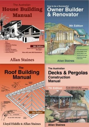 4x Allan Staines Books - House Building, Owner Builder Renovator, Decks & Pergolas, Roof Building Manual